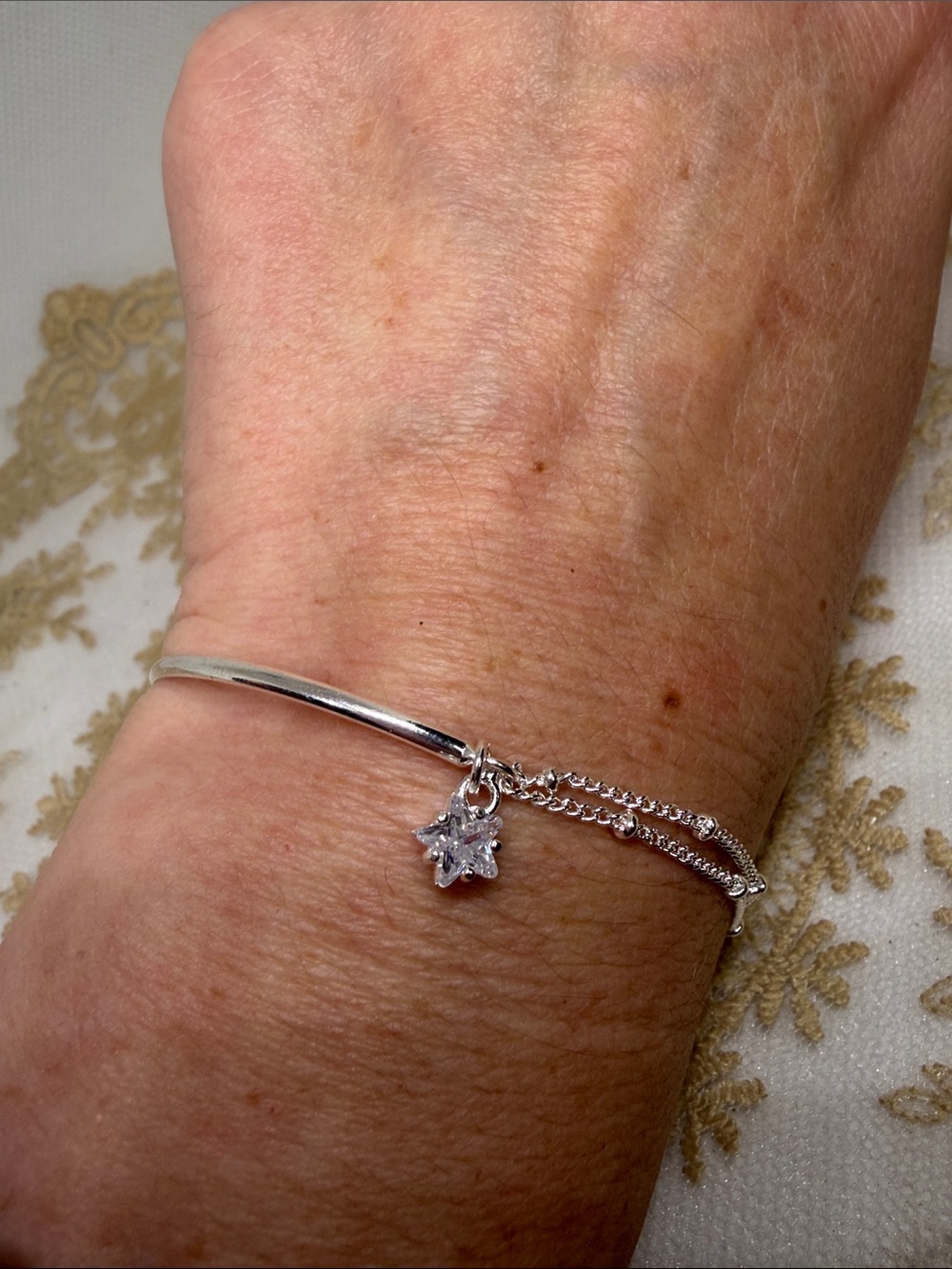 S925 CZ Star Half Bangle Chain Bracelet Celestial Korean Clean Girl Adjustable